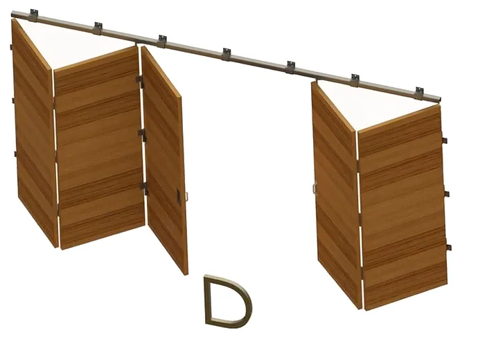 Folding sliding gate type D with wooden panels and track