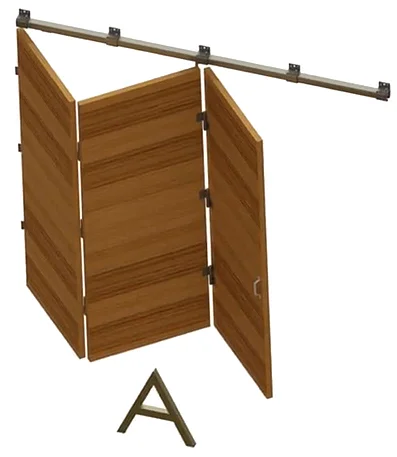 Wooden folding gate type A with guide rail and fittings