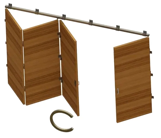 Folding sliding gate type C with wooden panels and track