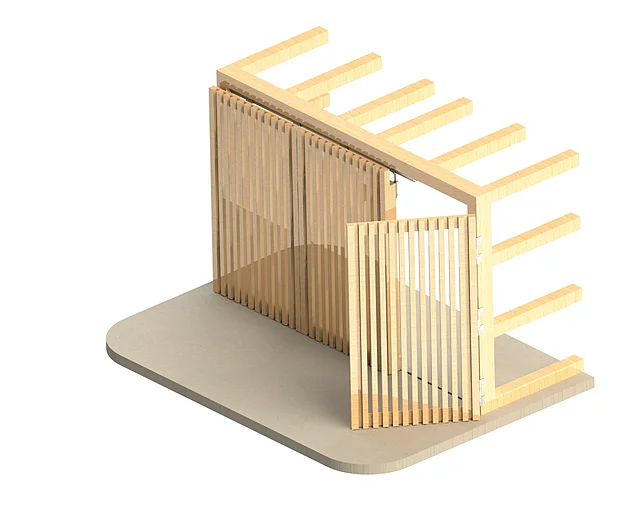 Wooden folding gate in open position on flat surface
