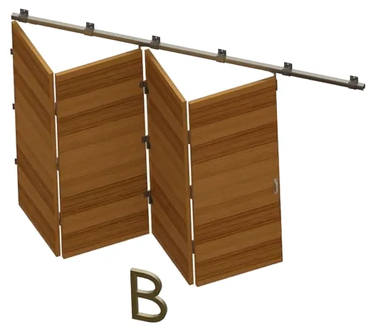 Wooden folding gate type B with guide rail and fittings