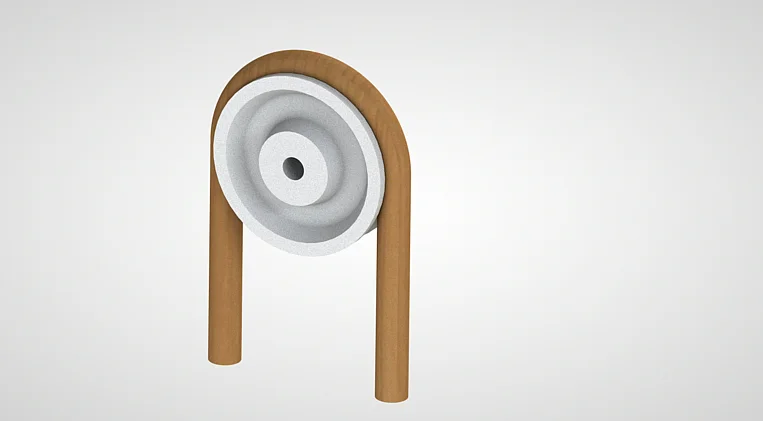 3D-Modell einer doppelten Umlenkrolle mit Holzrahmen