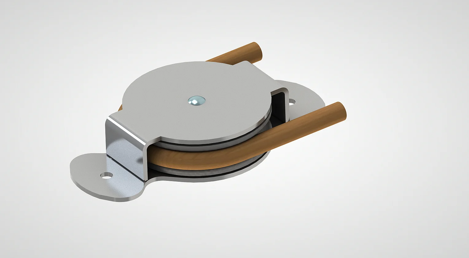 Laufrolle mit Metallhalterung und Holzrollen für Fördertechnik